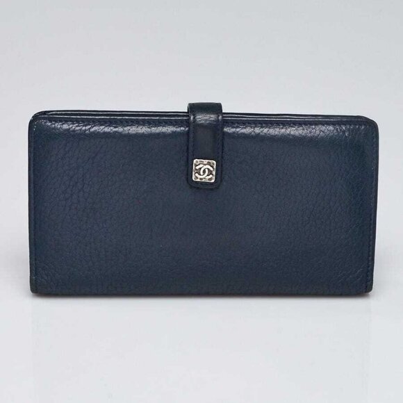 Chanel Dark Blue Goatskin Leather CC L-Double Wallet - Picture 1 of 8